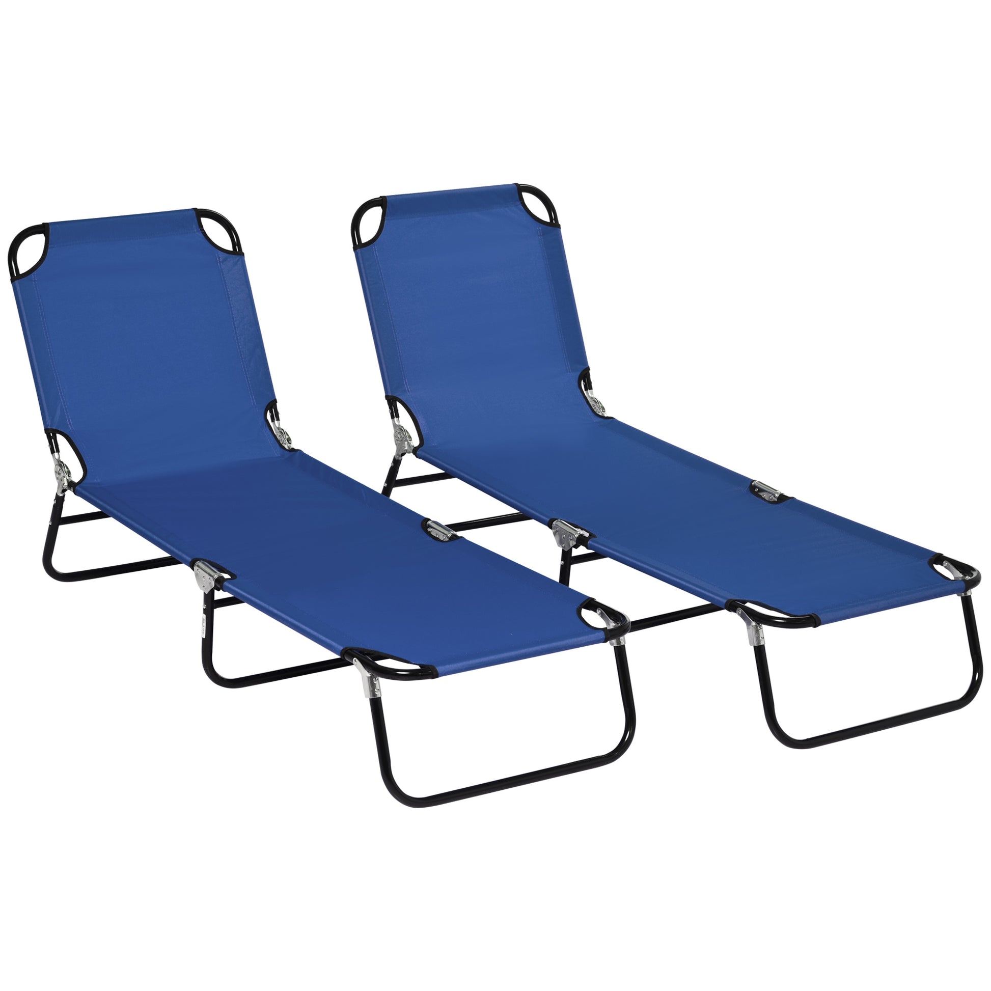 Outsunny 2 Piece Folding Chaise Lounge Pool Chairs, Outdoor Sun Tanning Chairs With 5 Level Reclining Back, Steel Frame For Beach, Yard, Patio, Blue Blue Steel