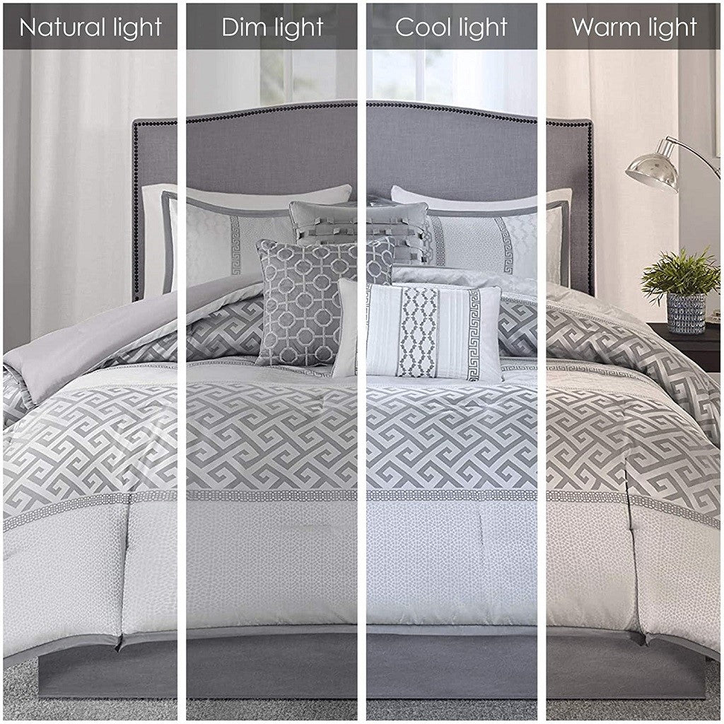 7 Piece Comforter Set Grey Queen Queen Grey Polyester