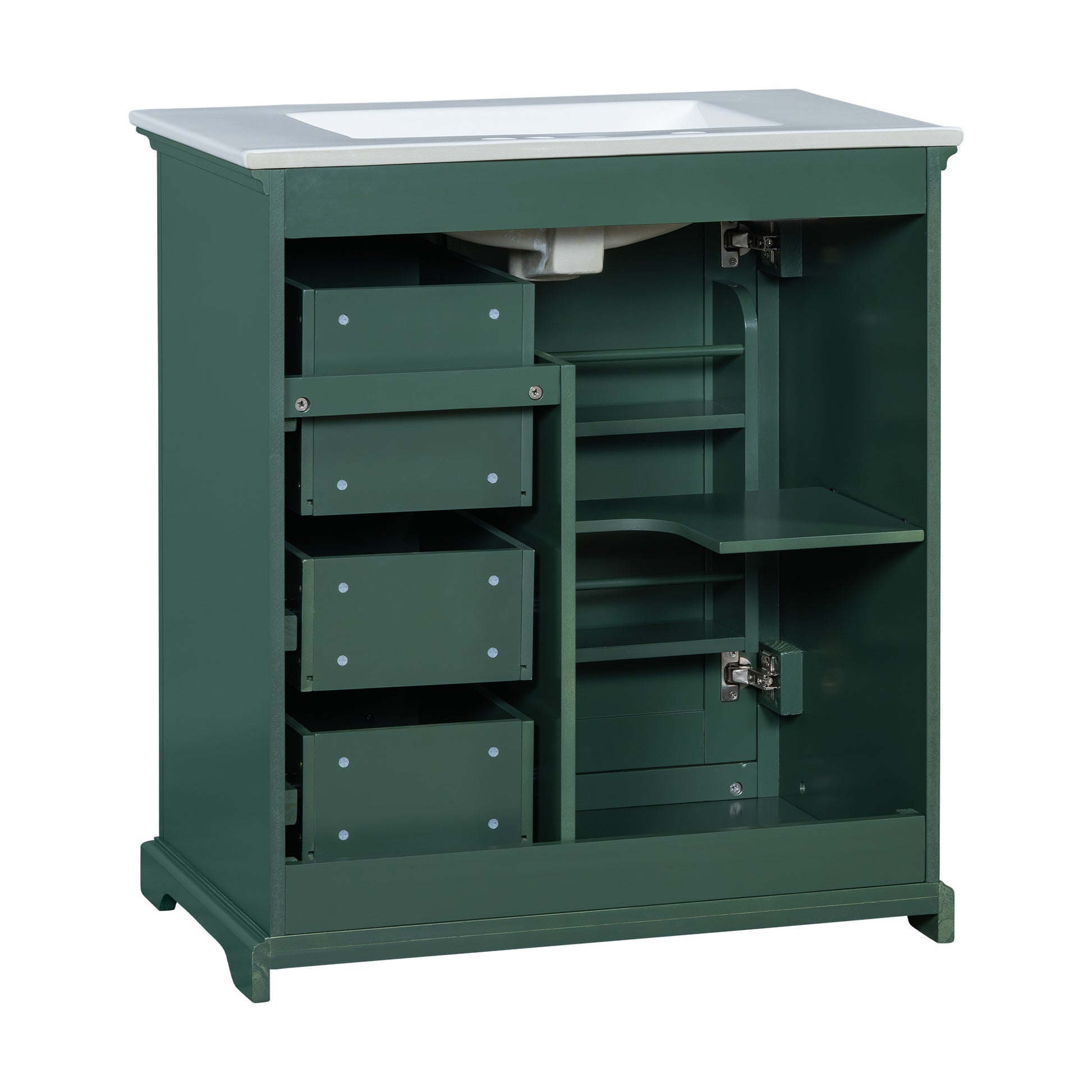 30" Bathroom Vanity With Sink, One Package, Green Bathroom Cabinet With Drawers, Solid Frame And Mdf Board Green Solid Wood Mdf