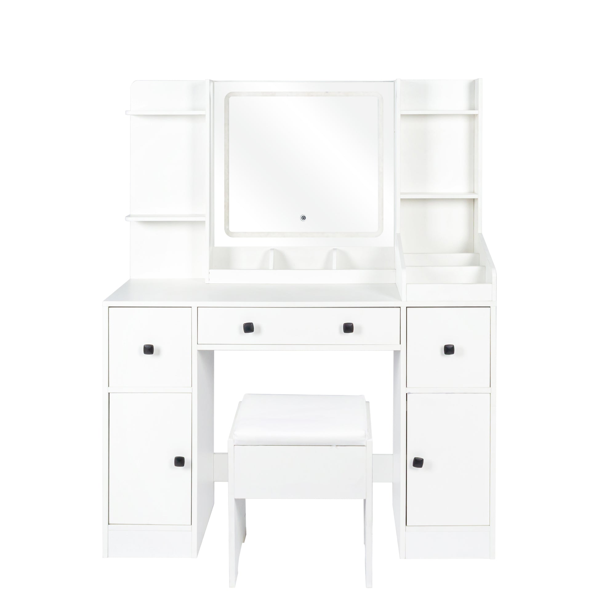 Vanity Desk With Mirror And Lights Makeup Desk With Drawers And Cabinet Vanity Table With Led Light Big Makeup Table White Particle Board Mdf