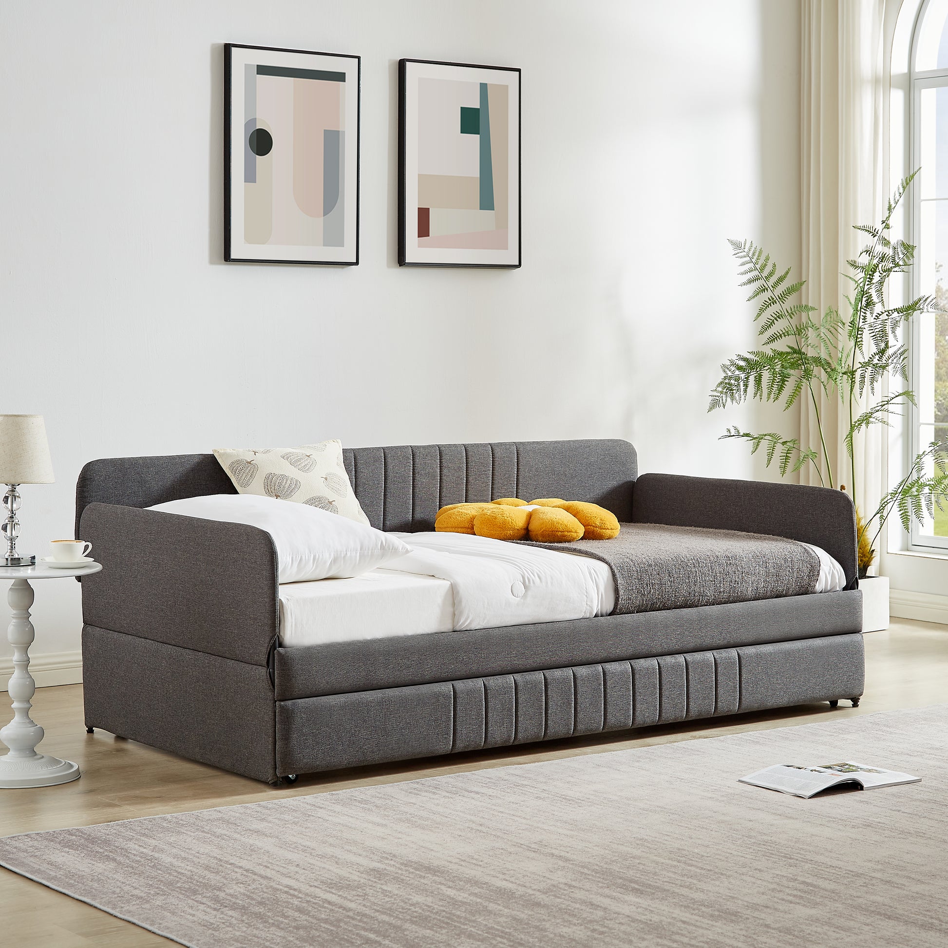 Daybed, Sofa Bed Metal Framed With Trundle Twin Size, Grey, 78.4''L X 41''W X 29.8''H. Twin Grey Iron