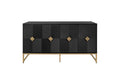 Carved 4 Door Sideboard ,Sideboard Buffet Cabinet With Storage ,Modern Coffee Bar Cabinet With Adjustable Shelf For Living Room,Diningroom,Kitchen Black Particle Board Mdf