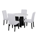 5 Piece Round Dining Table Set, 43 Inch Modern Dining Table And 4 Upholstered Chairs For Dining Room, Kitchen Room, Living Room, Easy Assembly Upholstered Chair Beige White Dining Room American Design,Farmhouse,Mid Century Modern,Modern Round Round