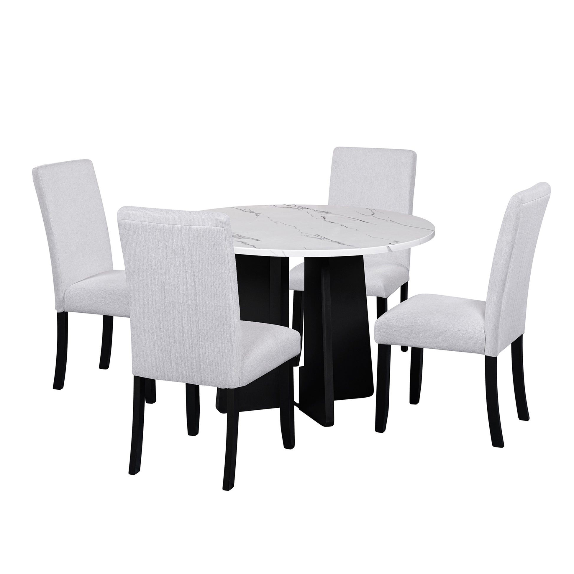 5 Piece Round Dining Table Set, 43 Inch Modern Dining Table And 4 Upholstered Chairs For Dining Room, Kitchen Room, Living Room, Easy Assembly Upholstered Chair Beige White Dining Room American Design,Farmhouse,Mid Century Modern,Modern Round Round