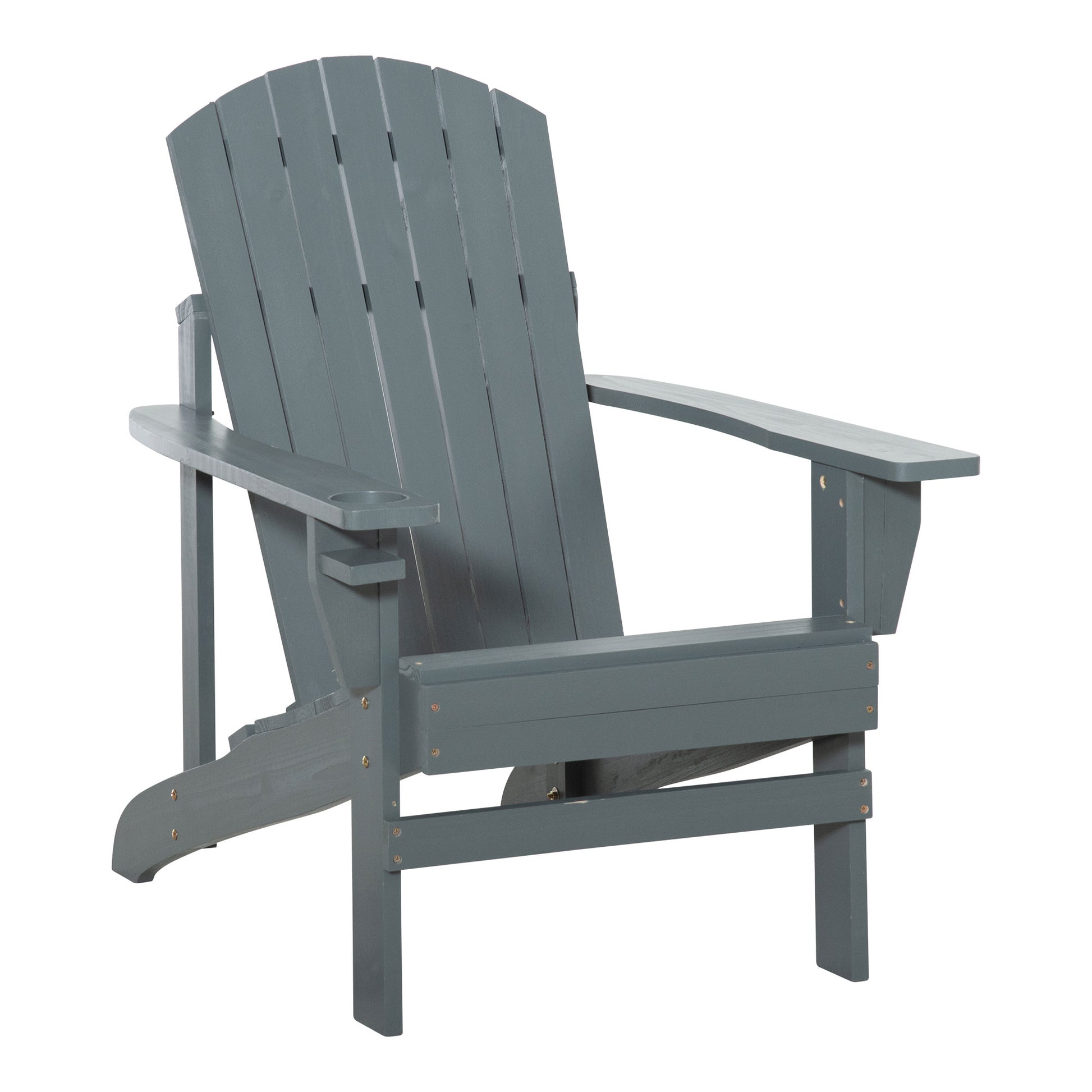 Outsunny Wooden Adirondack Chair, Outdoor Patio Lawn Chair With Cup Holder, Weather Resistant Lawn Furniture, Classic Lounge For Deck, Garden, Backyard, Fire Pit, Dark Gray Gray Wood