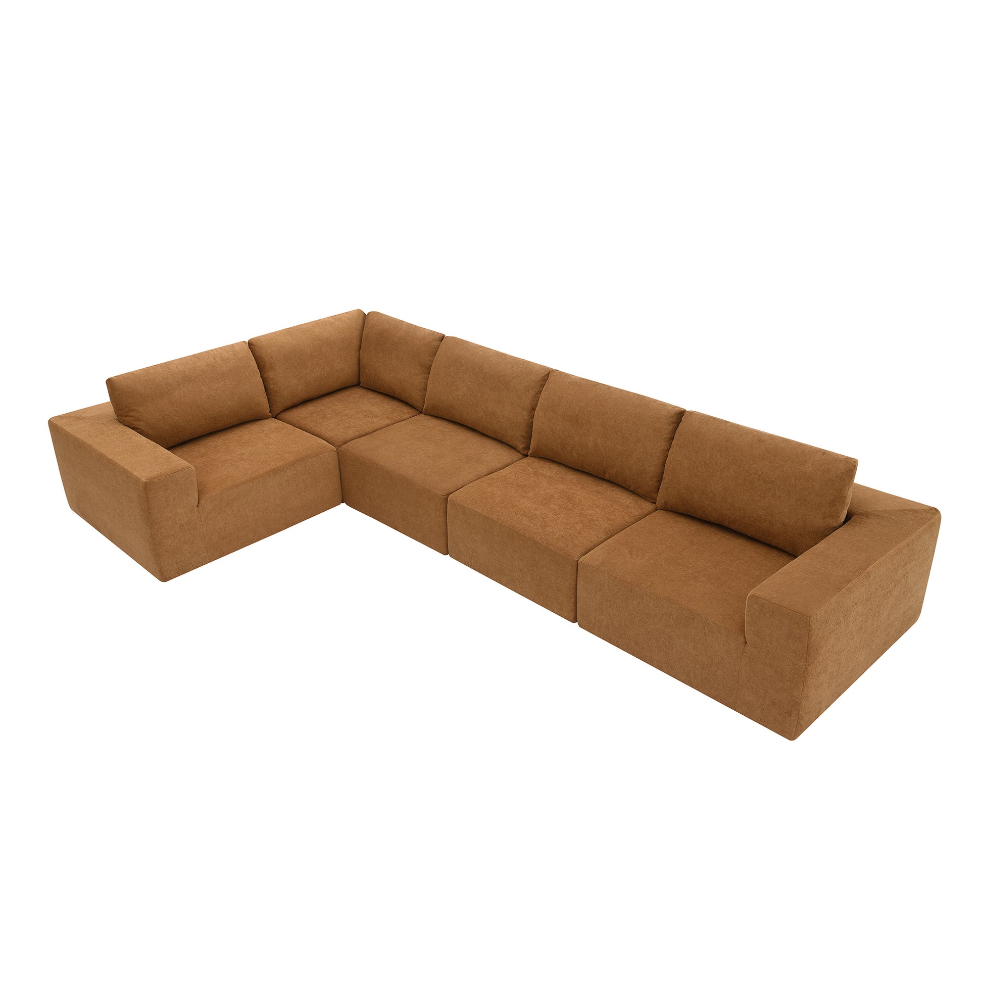 116*116" Modular L Shaped Sectional Sofa,Luxury Floor Couch Set,Upholstered Indoor Furniture,Foam Filled Sleeper Sofa Bed For Living Room,Bedroom,5 Pc Free Combination,3 Colors Brown Fabric 5 Seat