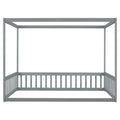 Full Size Canopy Frame Floor Bed With Fence, Guardrails,Grey Full Grey American Design Pine