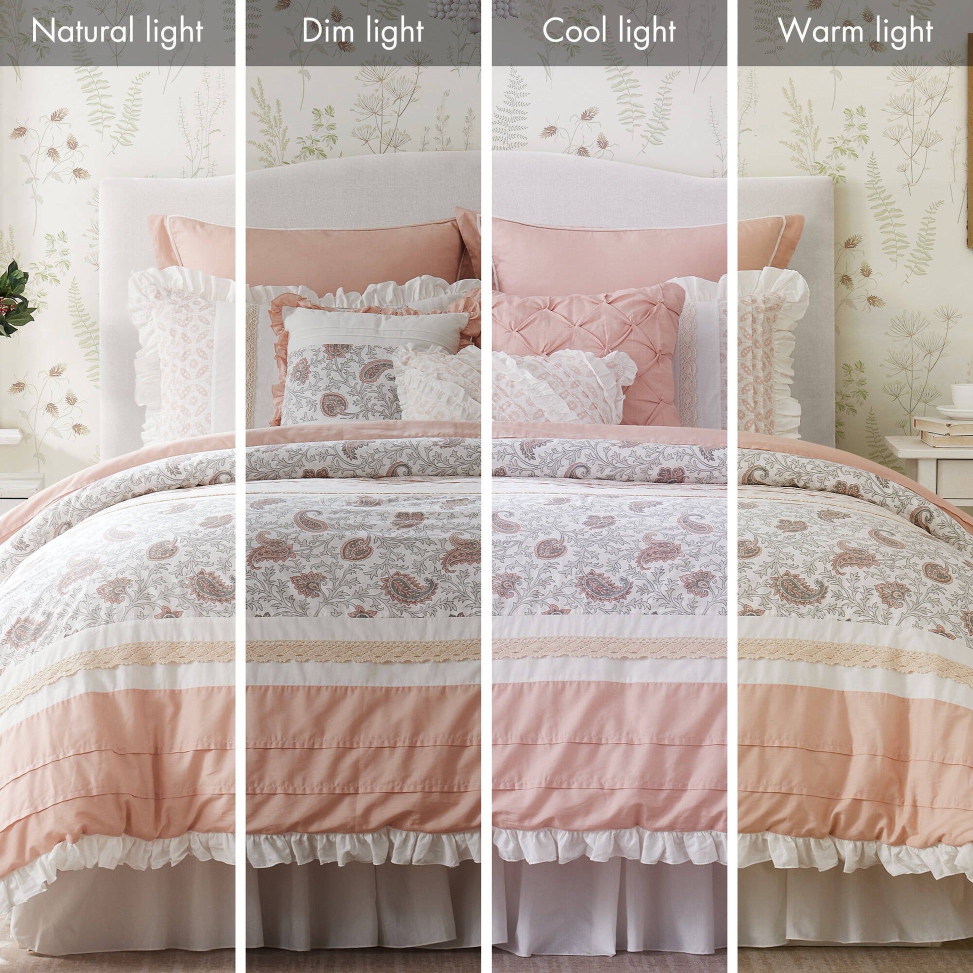 9 Piece Cotton Percale Comforter Set Blush King King Blush Polyester