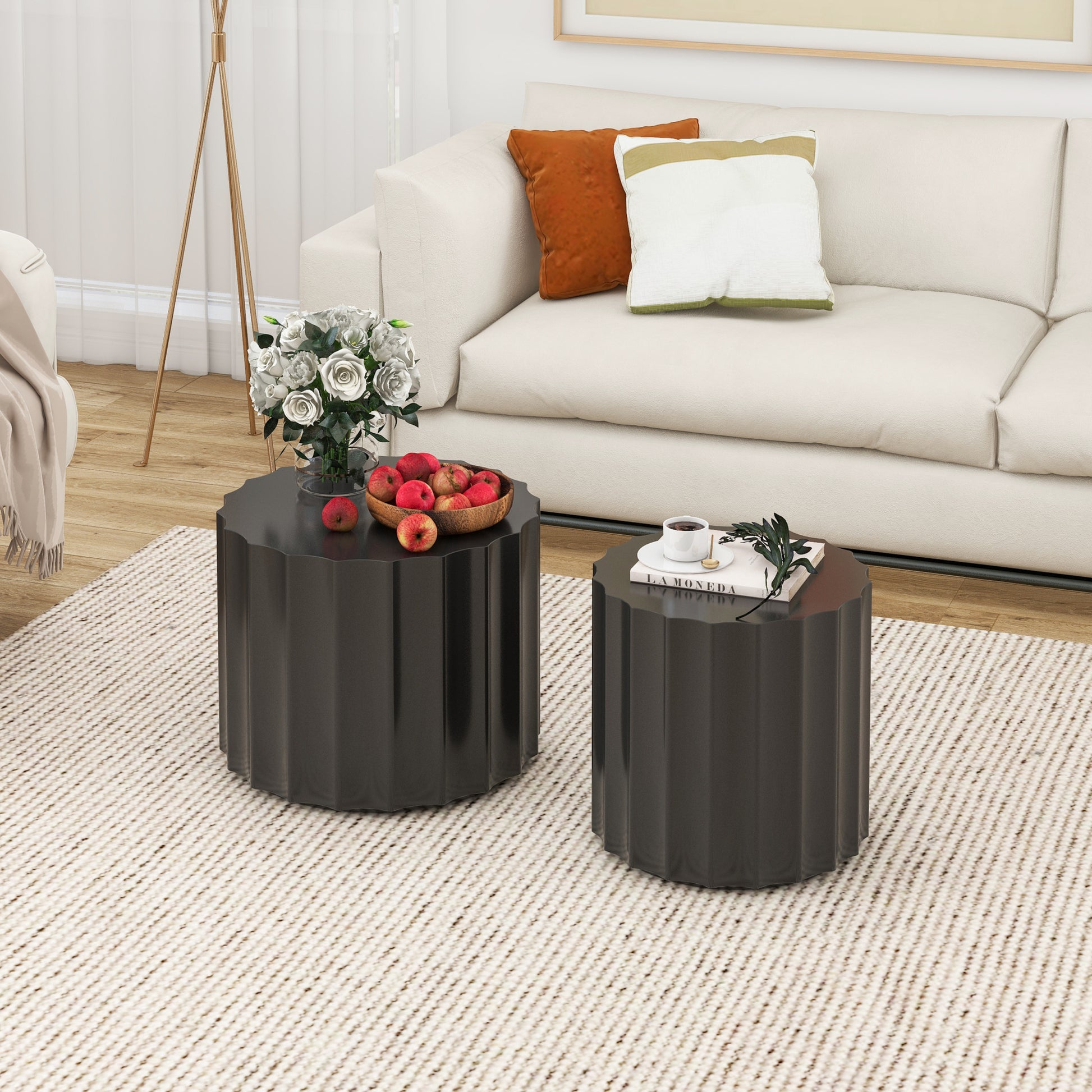 Coffee Table Set Of 2, Round Coffee Table ,Nesting Coffet Table,End Table,Circle Sidetable For Living Room ,Bedroom,Office Balcony Black Primary Living Space Artsy,Modern Coffee & End Tables Lacquered Mdf