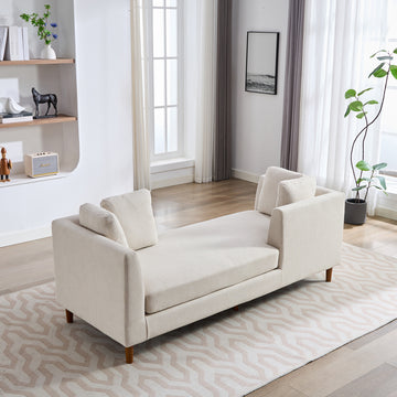 77.95'' Wide Modern Double Sided Upholstered Chaise Lounge Indoor,Chenille Fabric Sleeper Sofa Couch With 4 Throw Pillows, Daybed With Rubberwood Legs For Living Room, Bedroom, Apartment,Beige Beige