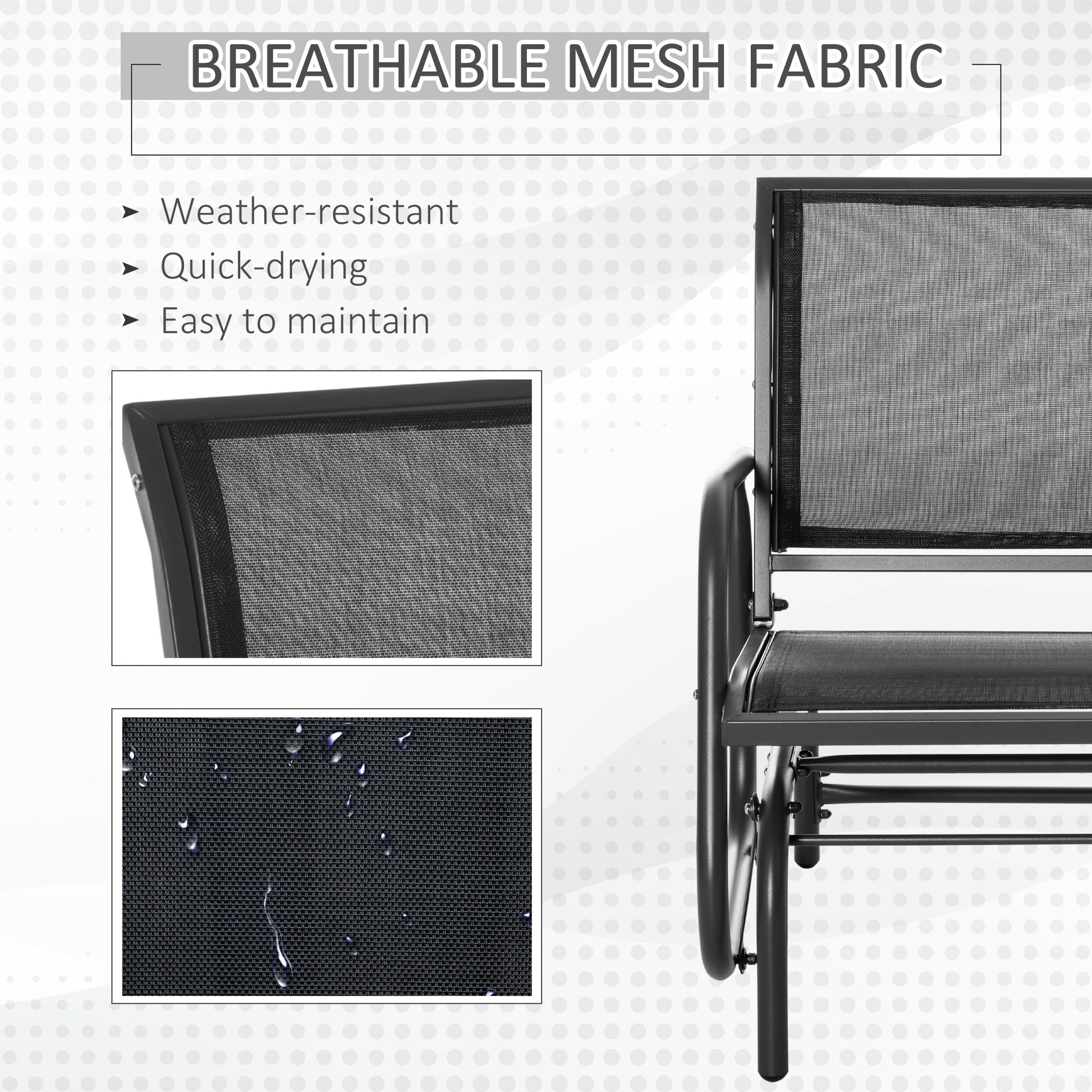 Outsunny Porch Glider, Metal Frame Swing Glider Chair Withmesh Fabric, Curved Armrests And Steel Frame For Garden, Poolside, Backyard, Balcony, Black Black Fabric Metal