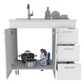 Base Double Door Cabinet, Three Drawers, White White Solid Wood Mdf Engineered Wood
