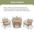 Bohemia Inspired 4 Person Outdoor Seating Group With Removable Cushions, Conversation Patio Set With Wood Tabletop, Beige Yes Beige Garden & Outdoor Complete Patio Sets Foam Wicker