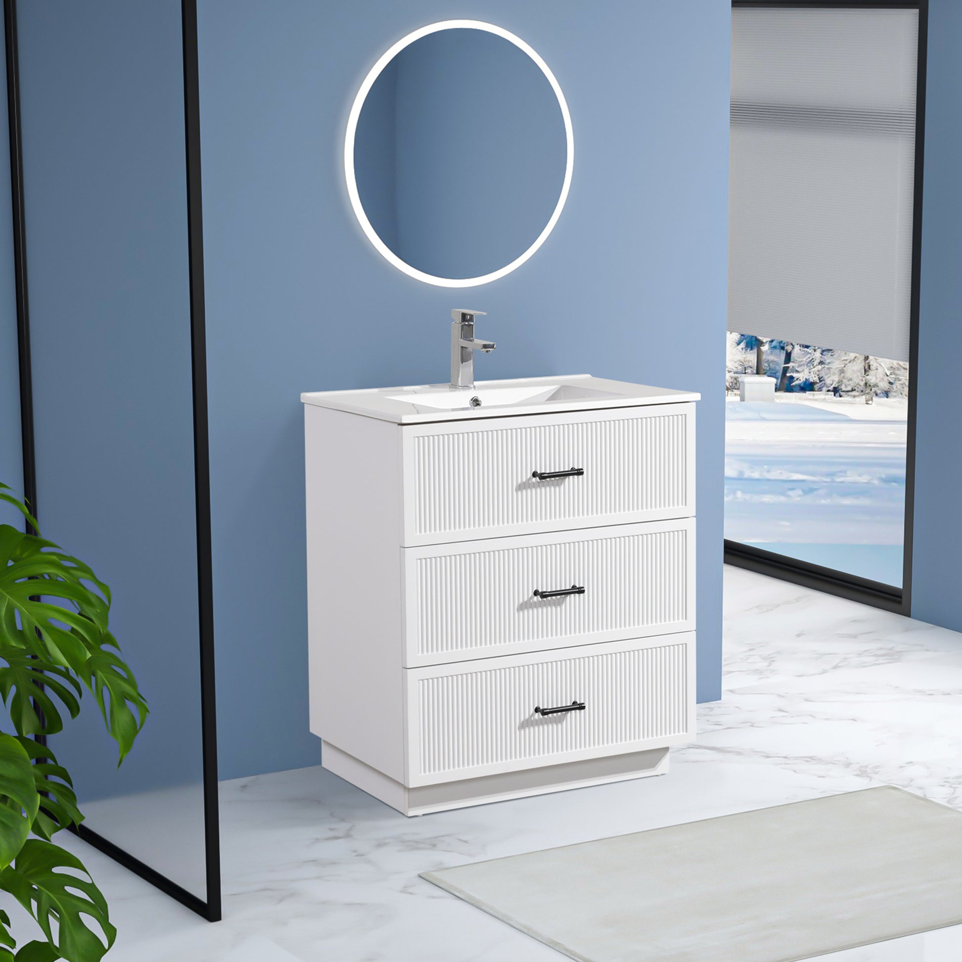 30 Inch Bathroom Vanity With Ceramic Sink Combo Set, Modern Freestanding Bathroom Storage Cabinet With 2 Drawers, Floor Standing Bath Vanity, White White Mdf