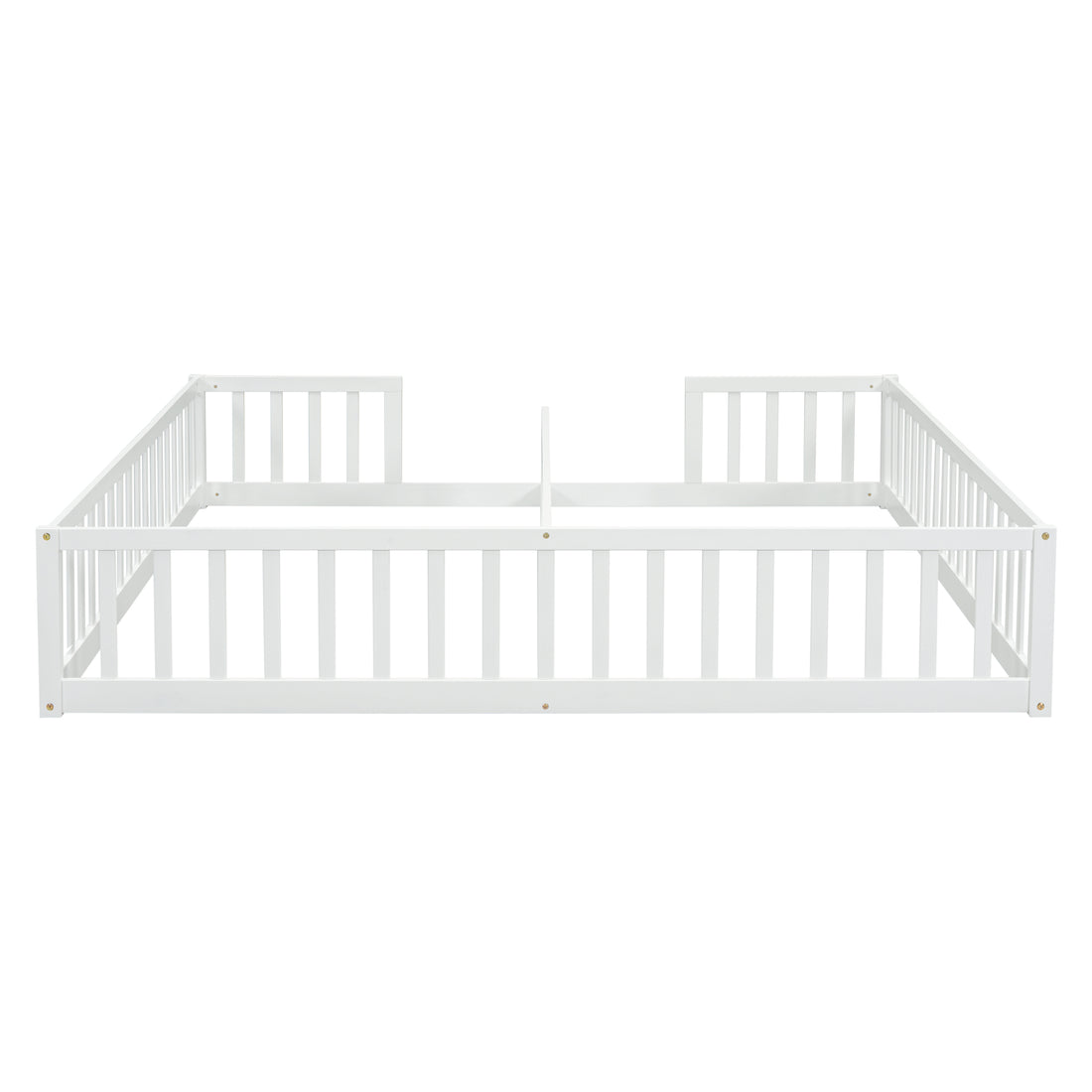 Double Twin Floor Bed With Fence, Guardrails, Without Door, White Twin White American Design Pine