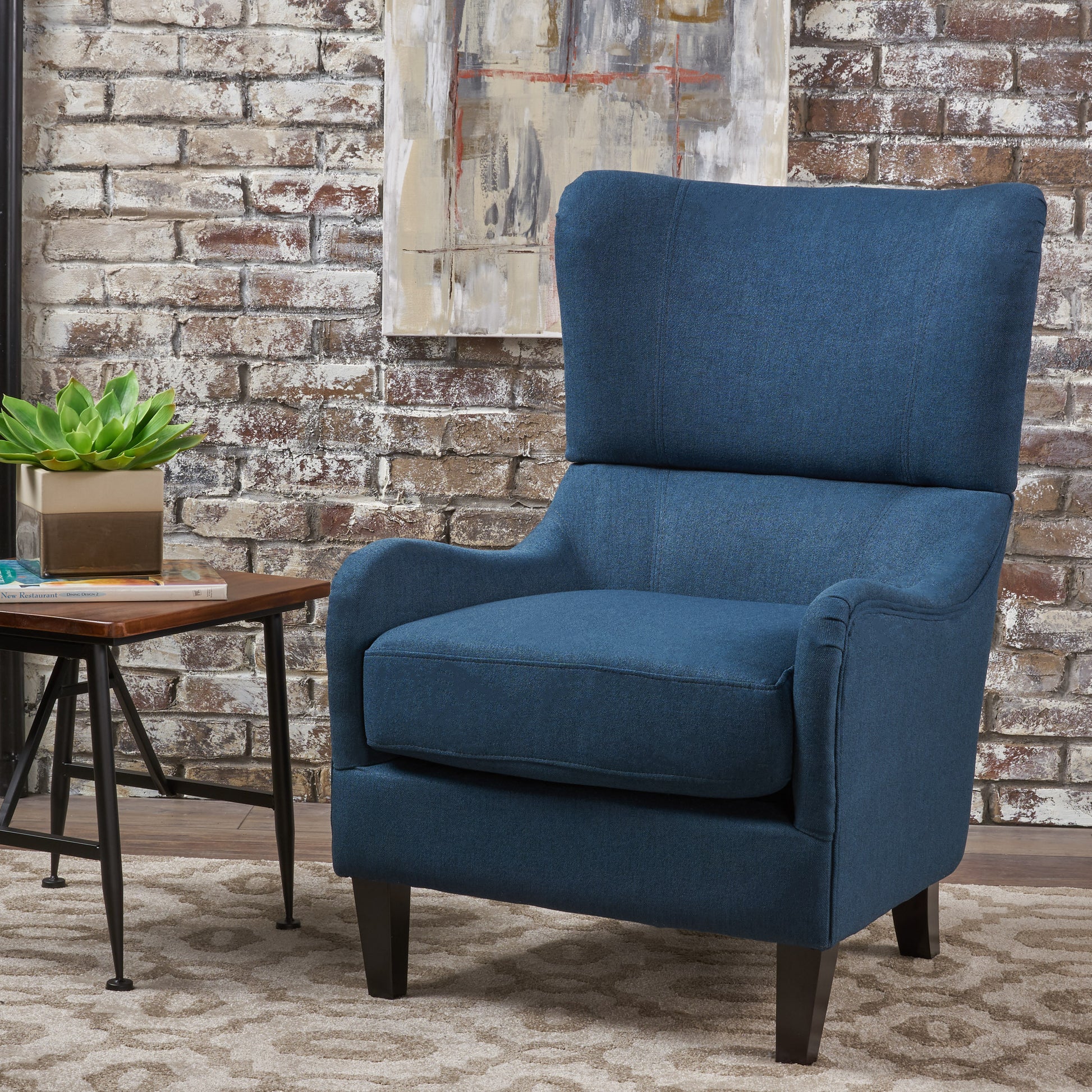 Hi Back Quentin Sofa Chair, Living Room, Study And Bedroom Navy Blue Fabric