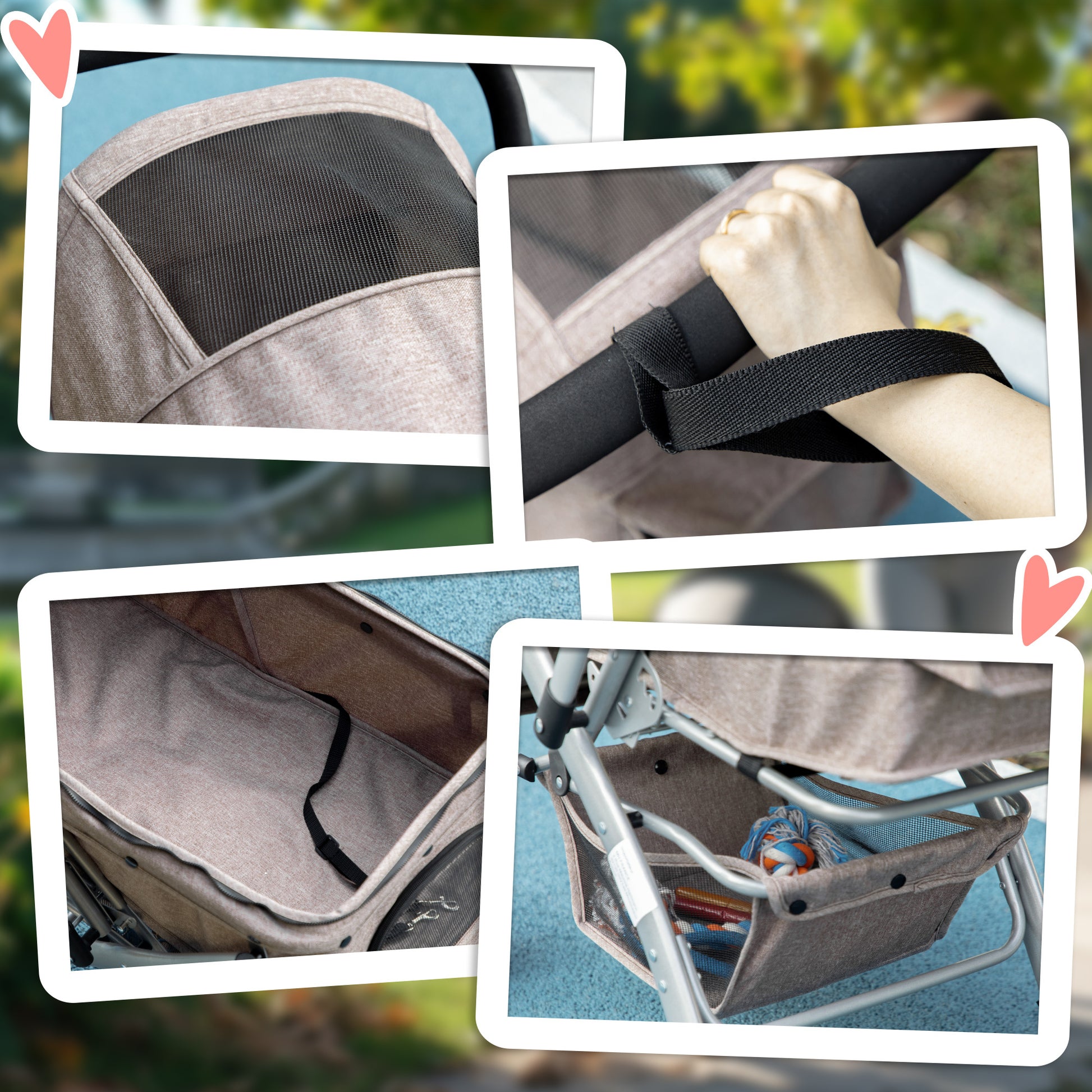 Pawhut Dog Stroller For Small Dogs Cats, 4 Wheels One Click Fold Pet Stroller With Swivel Wheels, Brake, Basket Storage, Safety Belts, Adjustable Canopy, Zippered Mesh Window Door, Brown Brown Steel