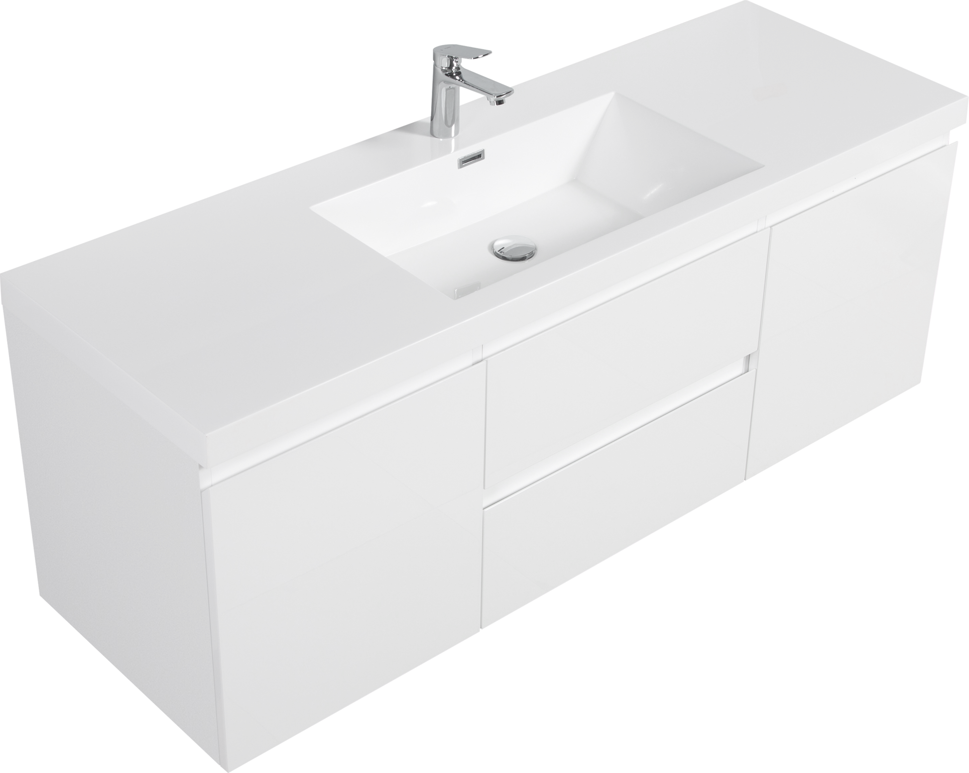 60" Floating Bathroom Vanity With Sink, Modern Wall Mounted Bathroom Storage Vanity Cabinet With Resin Top Basin And Soft Close Drawers, Glossy White 24V11 60Sgw 2 White 2 Bathroom Wall Mounted Mdf