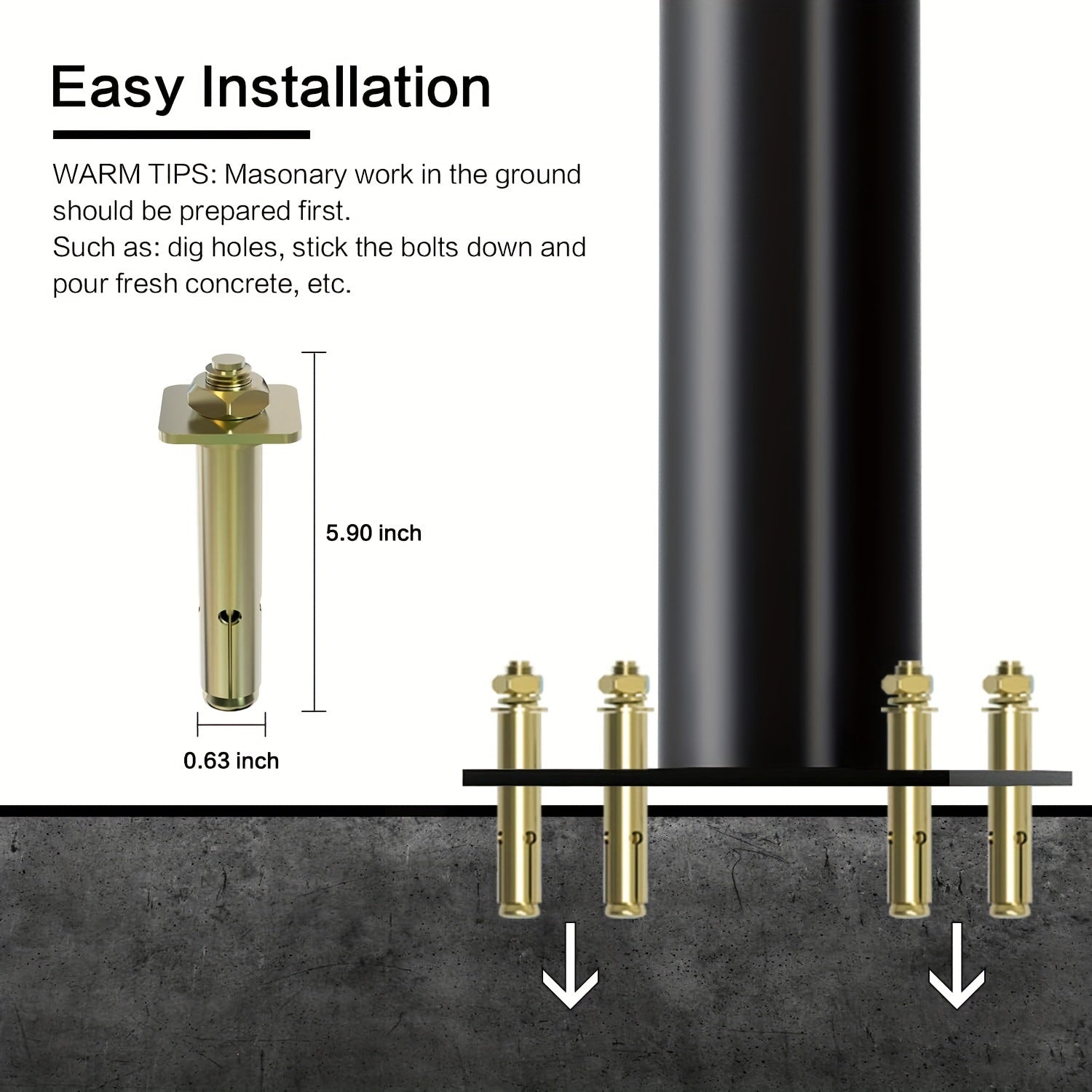 Hollow Splicing Lamp Post, Street Light Pole, Metal Street Lamp Post For Outdoor Lights, Solar Lights Poles With Base Accessory For Porch, Patio, Street, Backyard, Exterior House, 10.1Ft Tall Black Metal