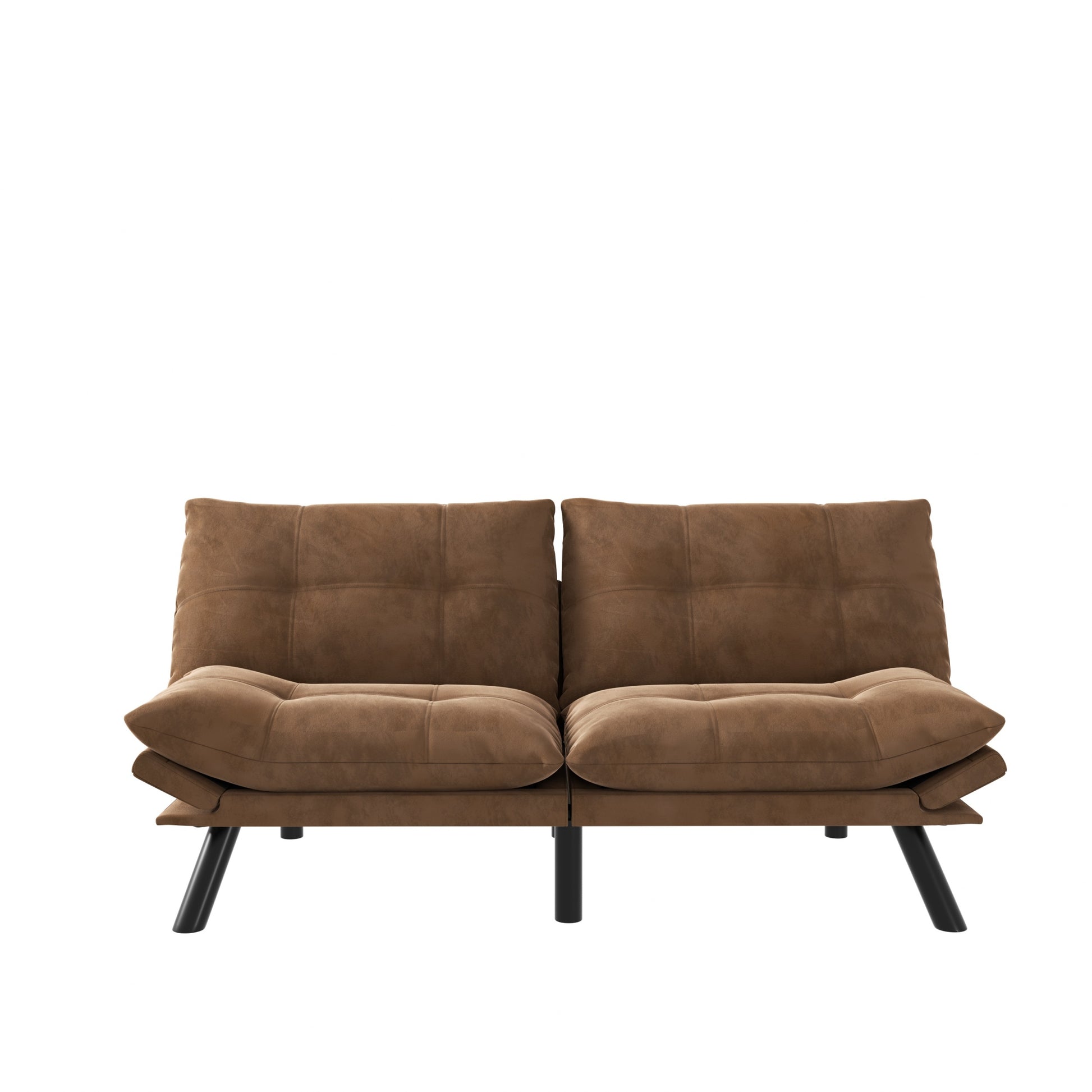 Leatehr Feeling Brown Convertible Folding Modern Sofa Bed White Wood Primary Living Space Light Duty Pine 2 Seat Brown Microfiber Medium Firm Pillow Back Modern Pillow Top Arms Foam Upholstered