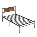 Twin Xl Size Metal Bedframe,Headboard With Wood Panel Decoration,Black Black Brown Metal