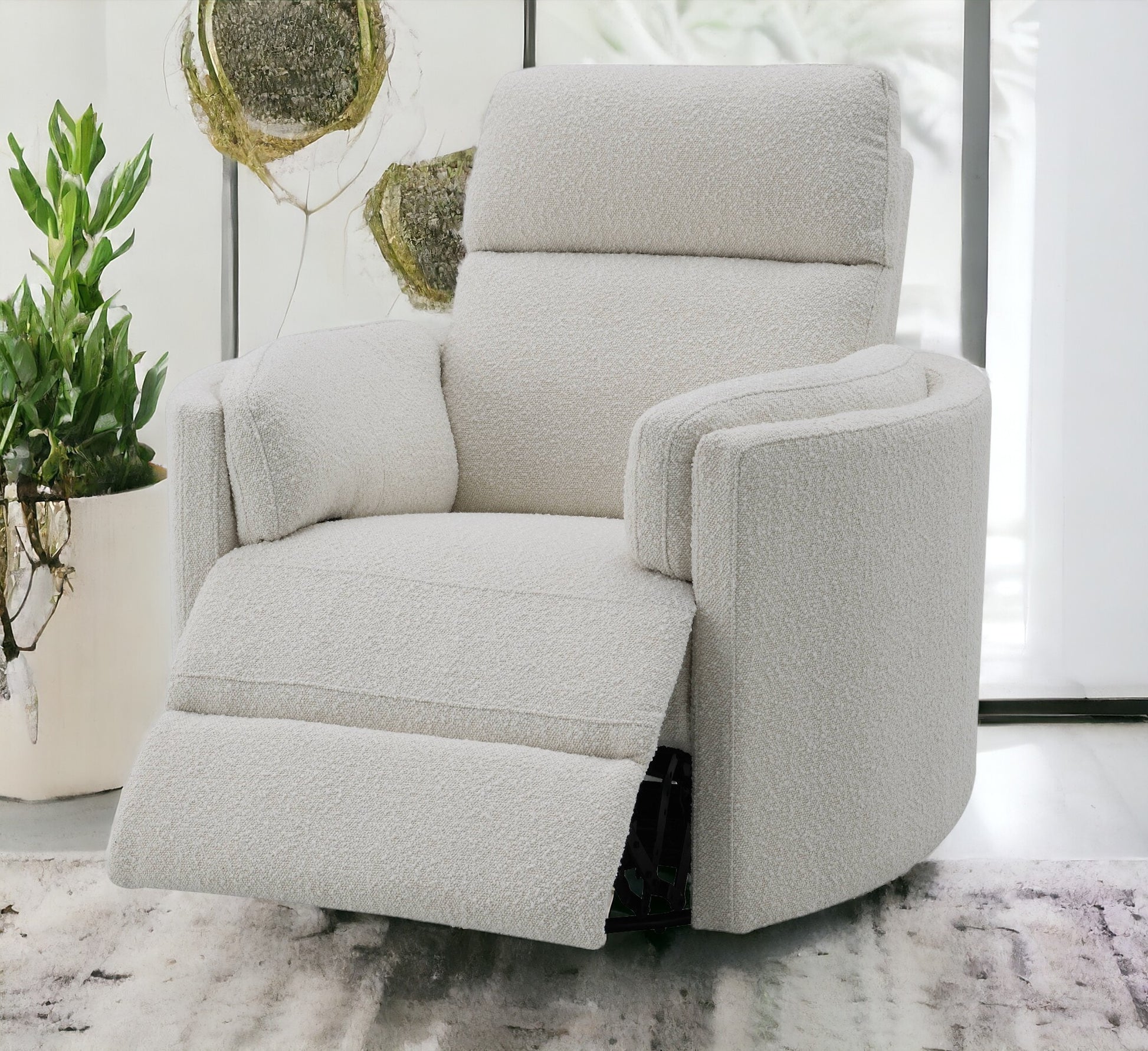 Sagen Glider Recliner W Swivel, Beige Boucle Lv02733 Beige Upholstered