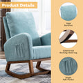 Coolmore Rocking Chair, Modern Glider Chair, Recliner Armchair With Wood Legs And Side Pocket, Nursery Rocking Accent Chair With High Back For Living Room Bedroom Light Blue Linen Blue Foam Solid Wood