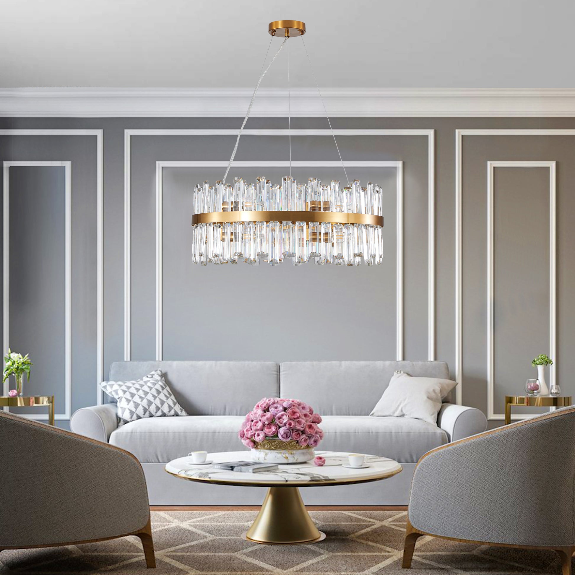 23.6 Inches Luxury Chandeliers Crystal Living Room Bedroom Decorative Lights Simple Modern Dining Room Led Lighting,For Home Decor Bulbs Not Included Golden Crystal Iron