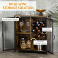 Homcom Industrial Wine Cabinet With 9 Bottle Wine Rack, Retro Liquor Cabinet With Glass Holders, Mesh Doors, And Storage Shelf For Home Bar, Dining Room, Rustic Brown Rustic Brown Particle Board