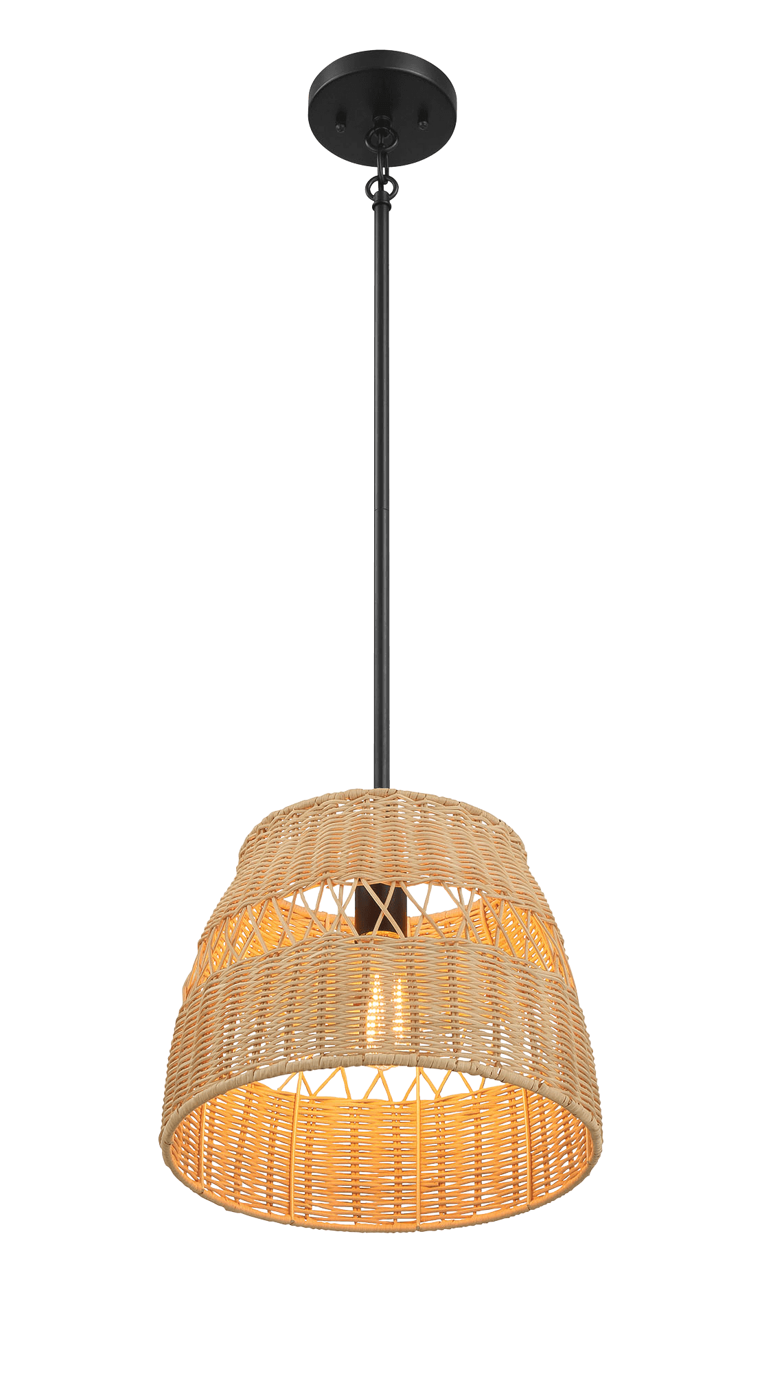 Essence Single Lights Pendant With Rattan Shade Black Metal Finish For Farmhouse Style Black,Rattan Metal,Rattan,Rattan Metal