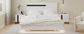 Modern High Gloss 3 Piece Bedroom Set Floating Bed Frame Queen Size Platform Bed With Led Light & 2 Nightstands, White Box Spring Not Required Queen White Wood 3 Piece Set Solid Wood Mdf