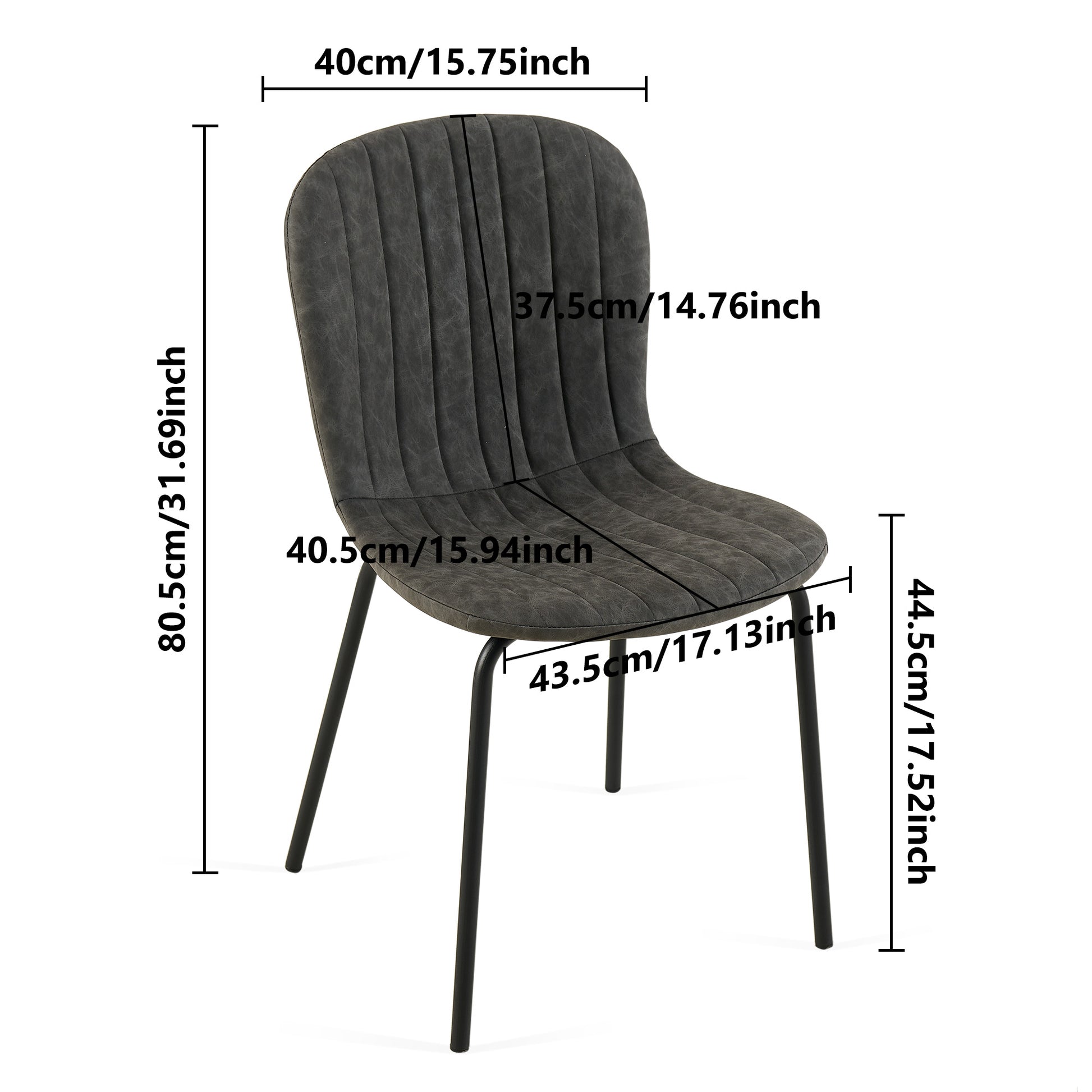 Dark Grey Faux Leather Dining Chairs Set Of 4,Mid Century Modern Upholstered Pu Leather Chairs,For Kitchen Dining Room Metal Plaid Dark Gray Dining Room Powder Coated Foam Dry Clean Modern Dining Chairs Solid Back Foam Pu Leather