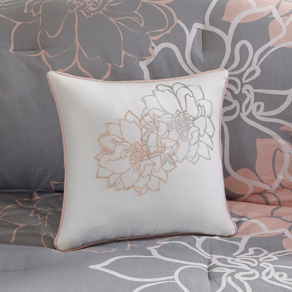 Printed Cotton Sateen Comforter Set Grey Peach Queen Queen Grey Peach Polyester