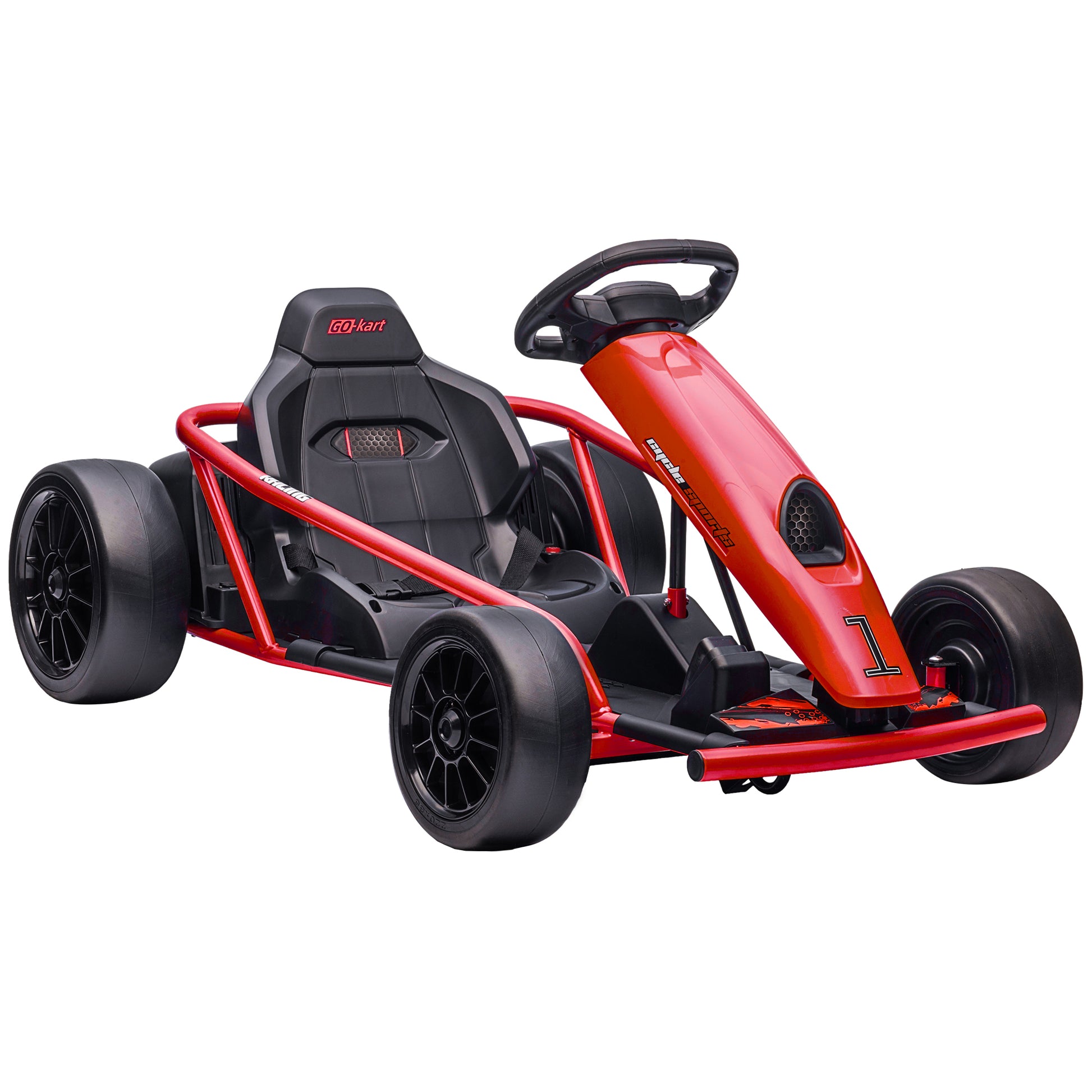 Aosom 24V 8.1 Mph Electric Go Kart, Drifting Car Battery Powered Ride On Toy Outdoor With Slow Start, Music, Horn Honking And Safety Belt, For 8 12 Years Old, Red Red Iron Plastic