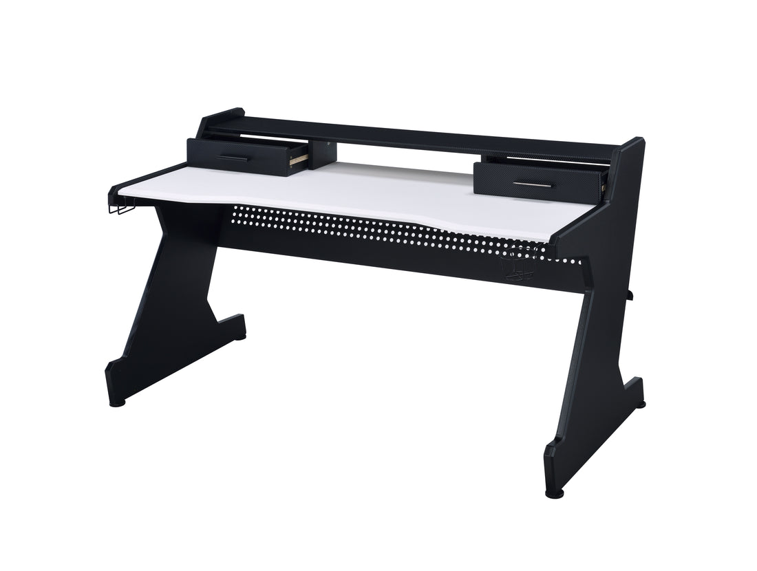 Black And White 2 Drawer Gaming Desk White Black Primary Living Space Wood Metal