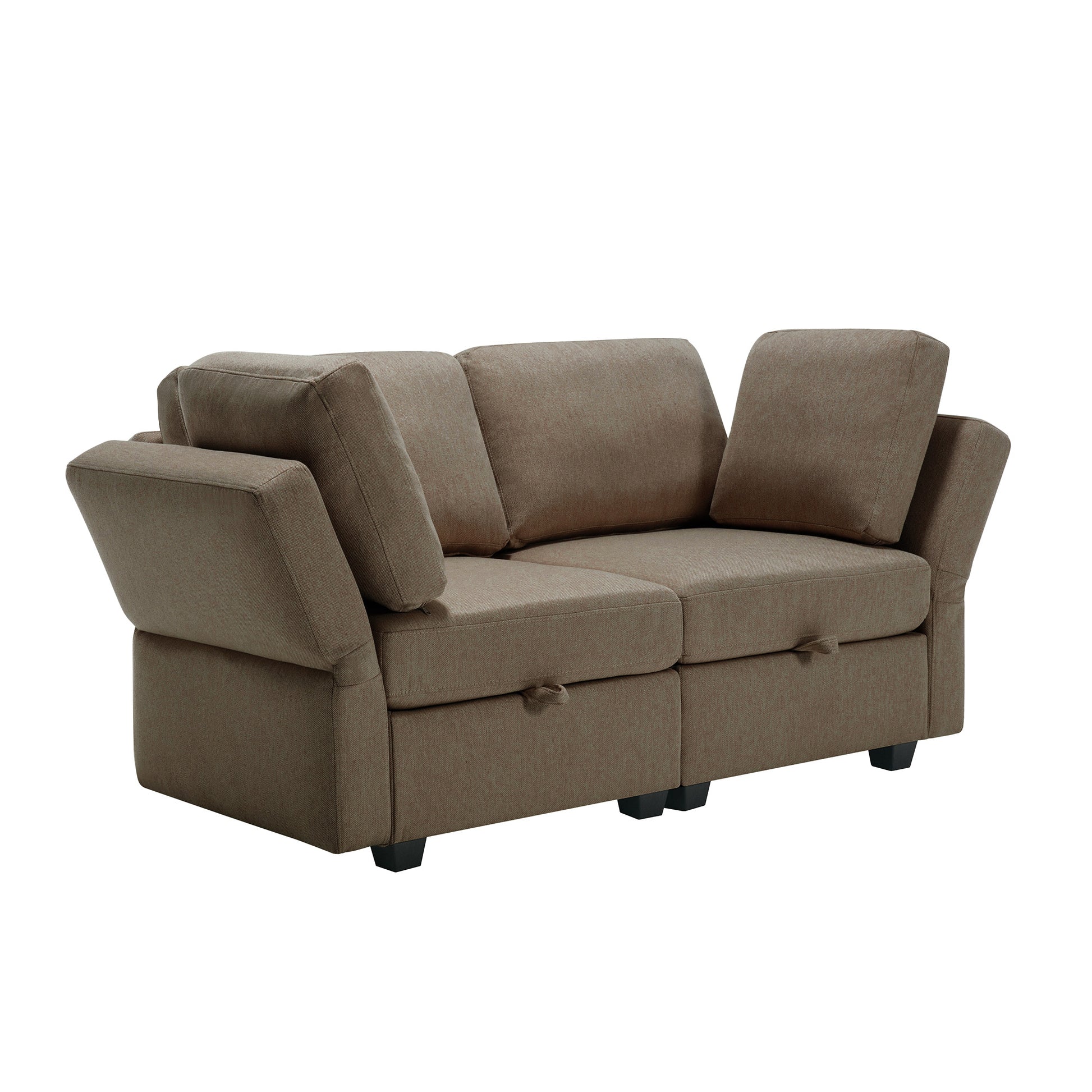 Contemporary Modern Chic Upholstered Fabric Sofa With Storage Seats And Storage Ottomans, 2 Seater Sofa Fabric Couch With Adjustable Arms And Backs For Living Room Brown Brown Polyester 2 Seat