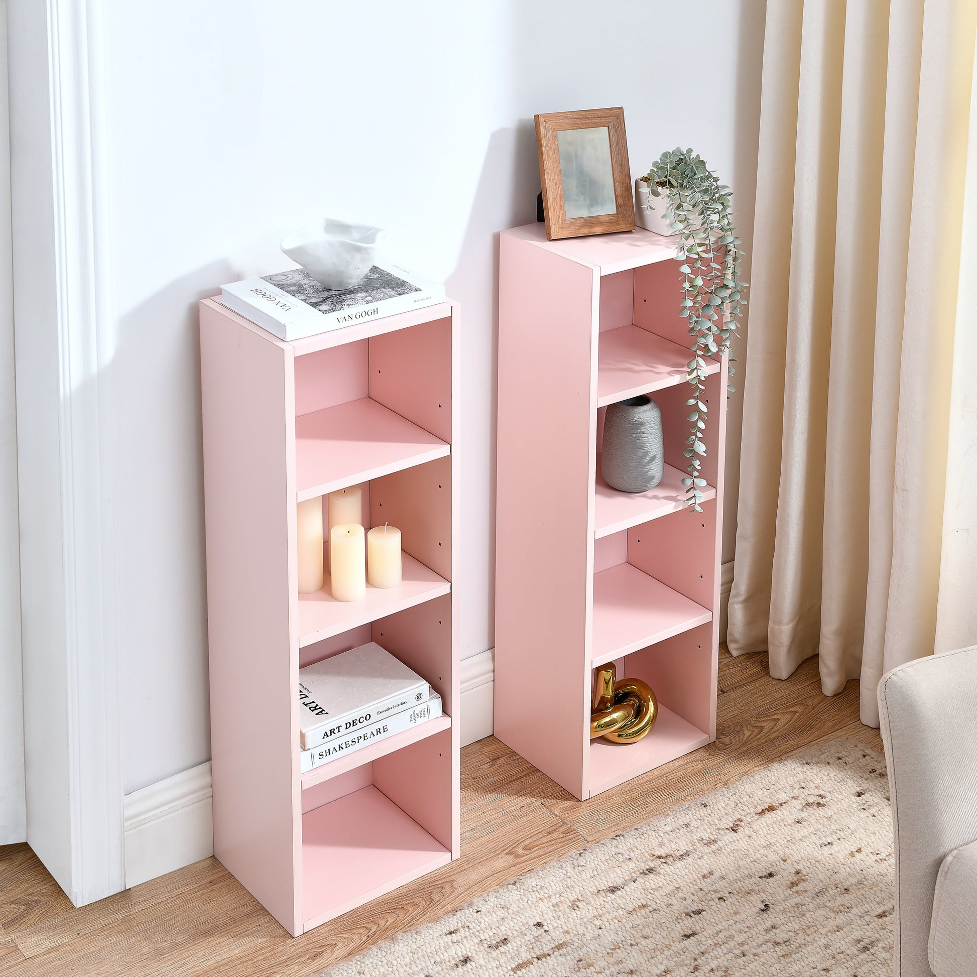 8 Tier Media Tower Rack, Cd Dvd Slim Storage Cabinet With Adjustable Shelves, Tall Narrow Bookcase Display Bookshelf For Home Office,Multi Functional Double Decker Bookcase 5 Or More Shelves Pink Adjustable Shelves Mdf