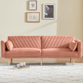 78'' Velvet Futon Sofa Bed, Convertible Sleeper Couch Bed With Adjustable Armrests And Backrest, Loveseat Sleeper Bed With 2 Pillows, Modern Futon Couch For Living Room, Pink Brown Wood Bedroom Heavy Duty Oak 2 Seat Light Pink Velvet Soft Cushion Back