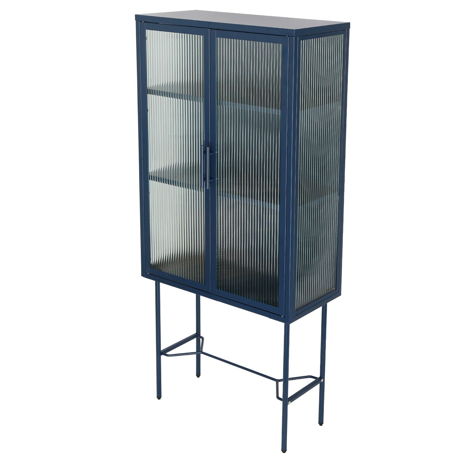 Elegant Floor Cabinet With 2 Glass Doors Living Room Display Cabinet With Adjustable Shelves Anti Tip Dust Free Easy Assembly Blue Color Old Sku:W68766570 Blue Steel