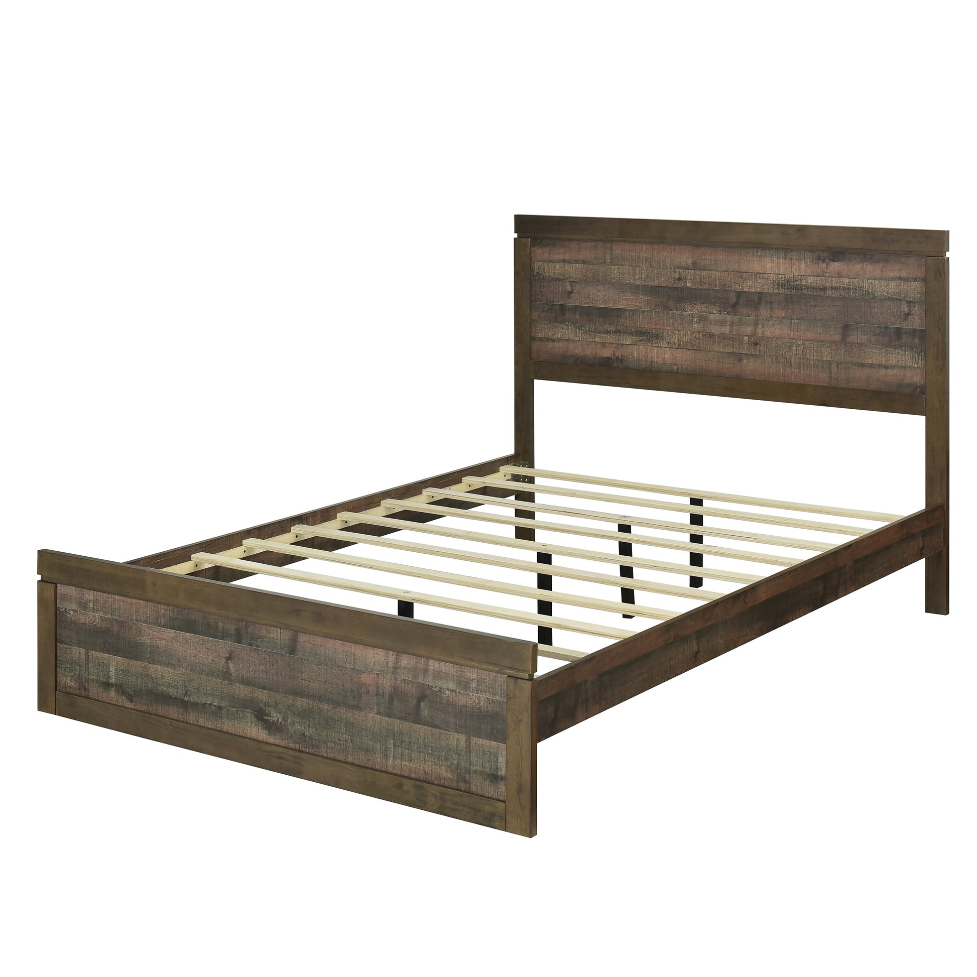 3 Pieces Vintage Farmhouse Style Full Size Platform Bed With 10 Wooden Slats Support 2 Nightstands, No Box Spring Needed, Rustic Brown Box Spring Not Required Full Rustic Brown Wood 3 Piece Set Bedroom Traditional Plywood