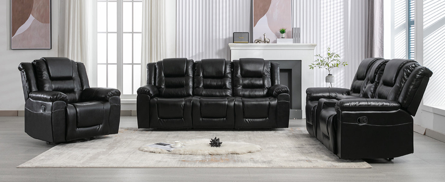 Home Theater Recliner Set Manual Recliner Chair With Wide Armrest, Two Built In Cup Holders For Living Room,Bedroom, Black Old Sku:Sg000760Aab Black Foam Pu Leather