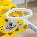 Qaba 2 In 1 Toddler Slide For Indoors, Toy For Toddler, Easy Set Up Baby Slide With Basketball Hoop For Kids 18 36 Months, Yellow Yellow Plastic