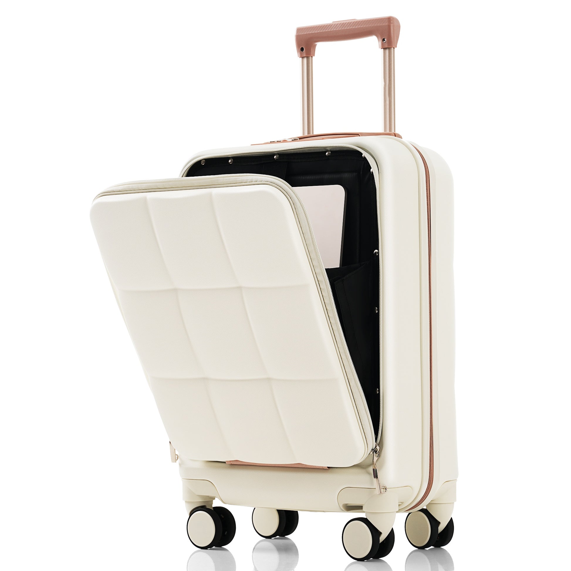 3 Piece Luggage Set With 20" Front Opening Carry On, 28" Expandable Suitcase, And Expandable Travel Bag, White White Abs