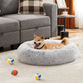 Anti Slip Round Fluffy Plush Faux Fur Cat Bed,Large Gray Gray Fabric