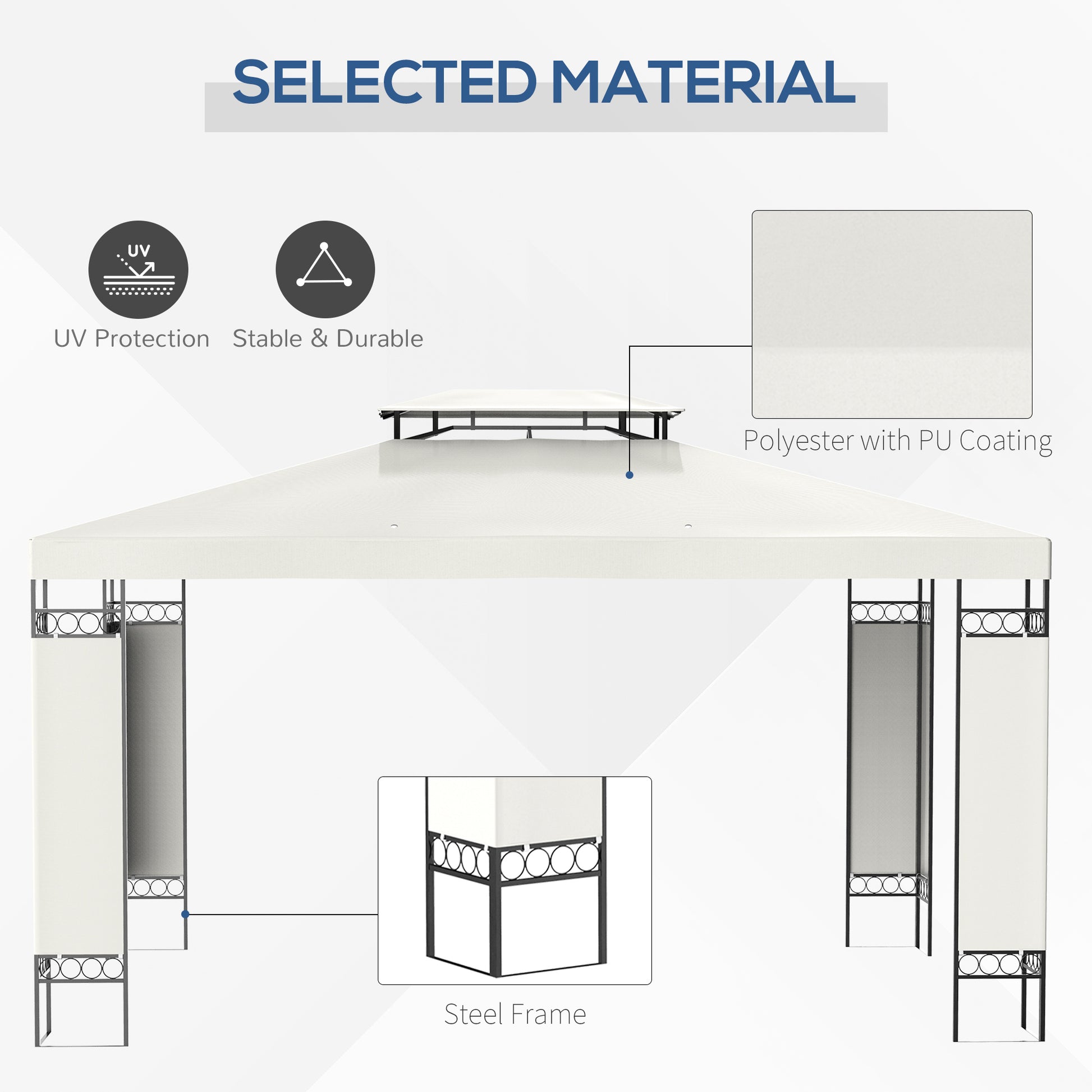 Outsunny 10' X 13' Patio Gazebo, Double Roof Outdoor Gazebo Canopy Shelter With Screen Decorate Corner Frame, For Garden, Lawn, Backyard And Deck, Cream White Cream White Steel