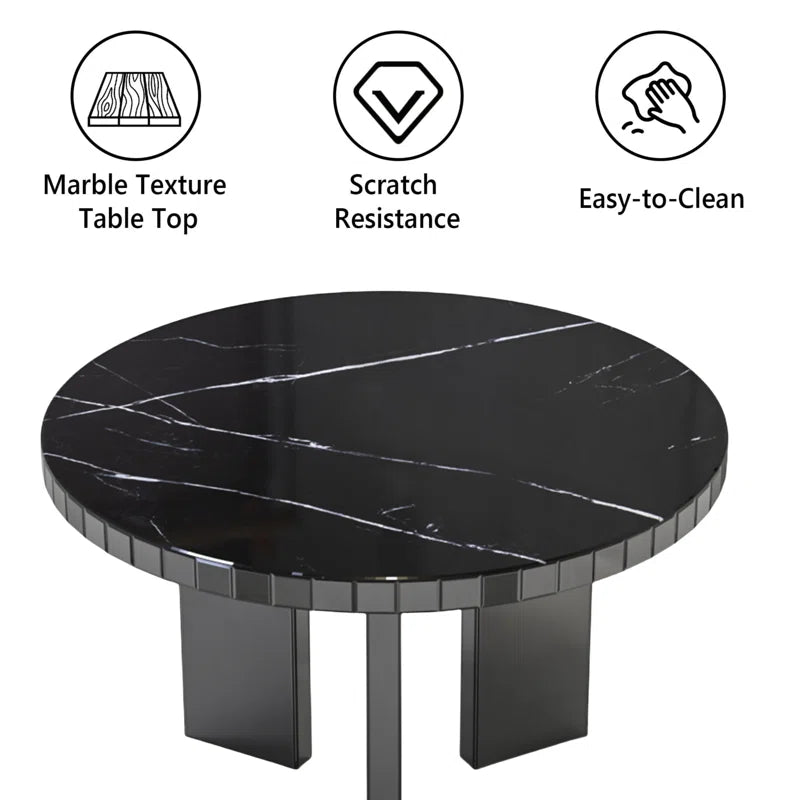 48" Round Faux Marble Mirrored Dining Table Black Mirrored Finish Desk And Hutch Dining Room Contemporary Freestanding Round Kitchen & Dining Tables Round Mdf Glass