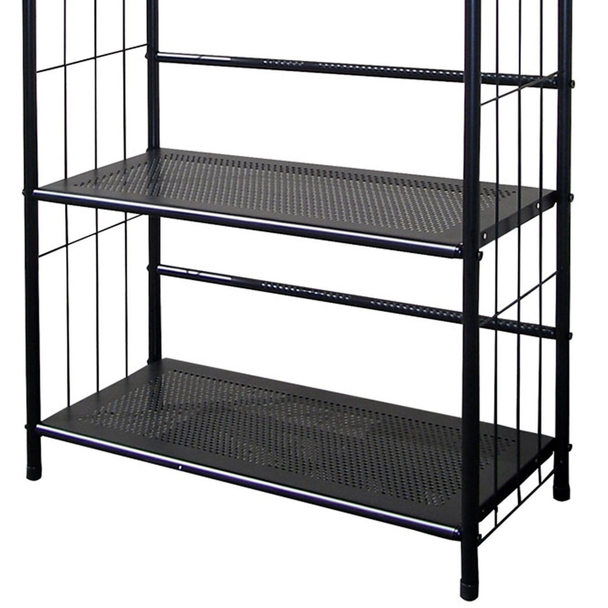 37" Tall 3 Tier Metal Standing Book Shelf, Black Finish Black Wood