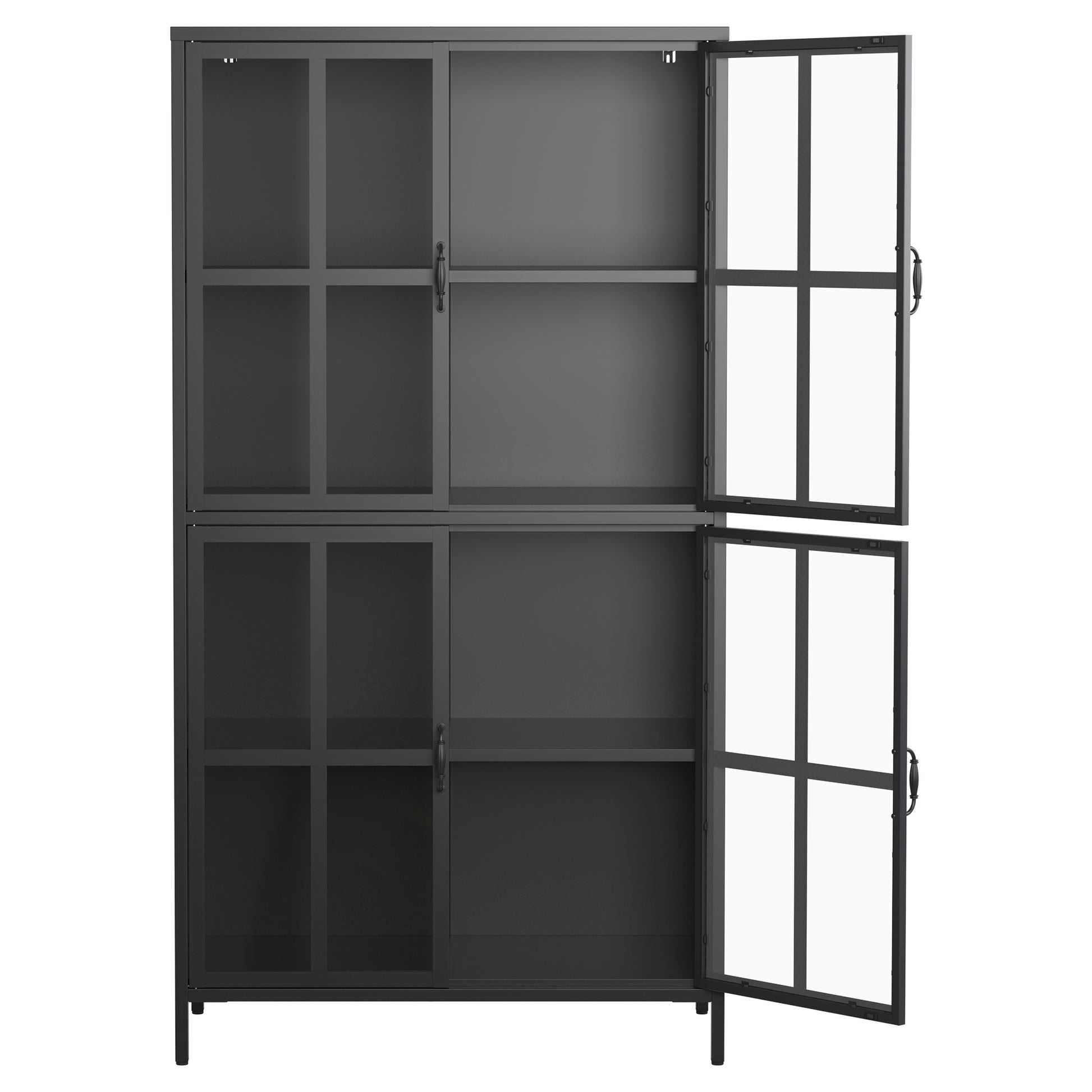 Premium Black Metal Storage Cabinet With Tempered Glass Doors, Adjustable Shelves, Anti Tipping Device, Magnetic Silent Closure, And Adjustable Feet For Home And Office Use Accent Chests 3 4 Spaces