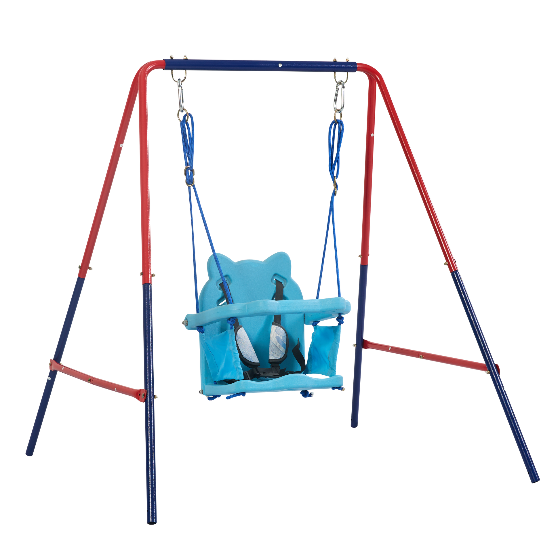 Xns067B Green And Blue Interesting 2 In 1 Baby Swing Mental Plastic Safe Swing Set 110Lbs For Outdoor Playground For Age 3 Blue Red Steel