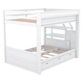 Wood Full Size Convertible Bunk Bed With Storage Staircase, Bedside Table, And 3 Drawers, White White Solid Wood Mdf